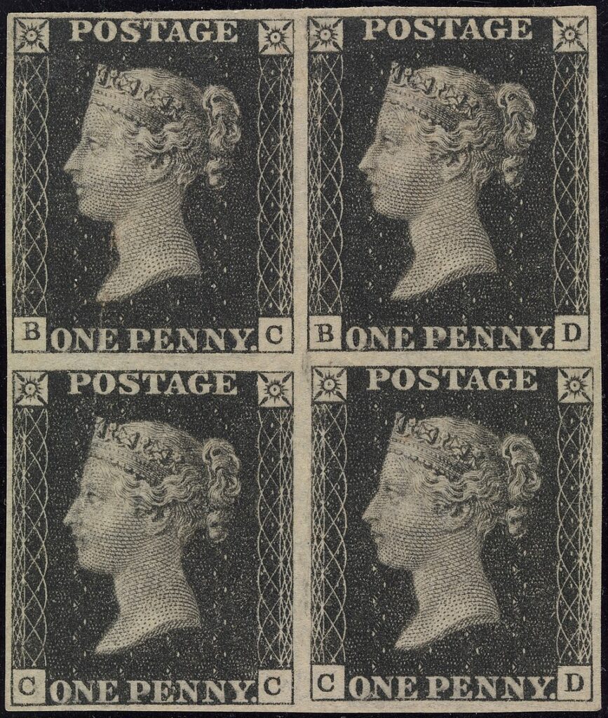 The Penny Black, the world's first adhesive postage stamp featuring Queen Victoria
