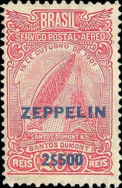 Brazilian stamps overprinted with "Zeppelin" for mail carried by airships
